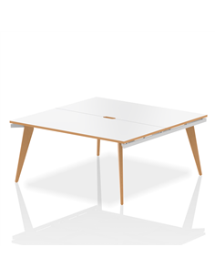 Dynamic Oslo 1600mm B2B 2 Person Office Bench Desk White Top Natural Wood Edge White Frame OSL0109