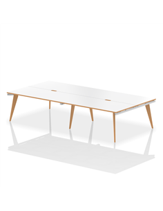 Dynamic Oslo 1600mm B2B 4 Person Office Bench Desk White Top Natural Wood Edge White Frame OSL0110