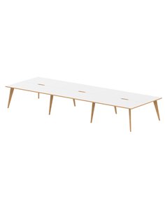 Dynamic Oslo 1600mm B2B 6 Person Office Bench Desk White Top Natural Wood Edge White Frame OSL0111