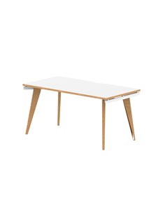 Dynamic Oslo 1400mm Single Starter Office Bench Desk White Top Natural Wood Edge White Frame OSL0119