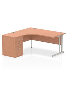 Dynamic Impulse 1600mm Left Crescent Office Desk Workstation Beech Top 600 Deep Desk High Pedestal I000537