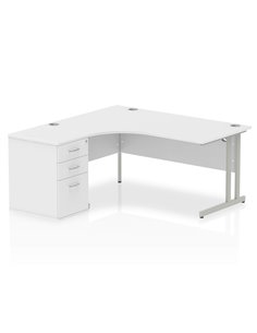 Dynamic Impulse 1600mm Left Crescent Office Desk Workstation White Top 600 Deep Desk High Pedestal I000538