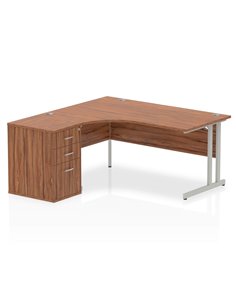 Dynamic Impulse 1600mm Left Crescent Office Desk Workstation Walnut Top 600 Deep Desk High Pedestal I000539