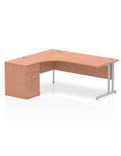 Dynamic Impulse 1800mm Left Crescent Office Desk Workstation Beech Top 600 Deep Desk High Pedestal I000541