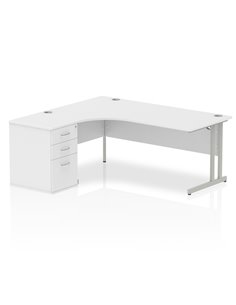 Dynamic Impulse 1800mm Left Crescent Office Desk Workstation White Top 600 Deep Desk High Pedestal I000542