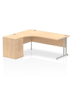 Dynamic Impulse 1800mm Left Crescent Office Desk Workstation Maple Top 600 Deep Desk High Pedestal I000544