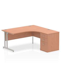 Dynamic Impulse 1600mm Right Crescent Office Desk Workstation Beech Top 600 Deep Desk High Pedestal I000549