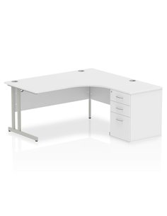 Dynamic Impulse 1600mm Right Crescent Office Desk Workstation White Top 600 Deep Desk High Pedestal I000550