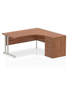 Dynamic Impulse 1600mm Right Crescent Office Desk Workstation Walnut Top 600 Deep Desk High Pedestal I000551