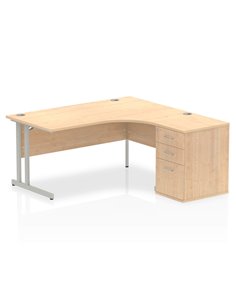 Dynamic Impulse 1600mm Right Crescent Office Desk Workstation Maple Top 600 Deep Desk High Pedestal I000552