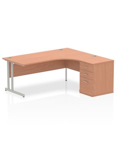 Dynamic Impulse 1800mm Right Crescent Office Desk Workstation Beech Top 600 Deep Desk High Pedestal I000553