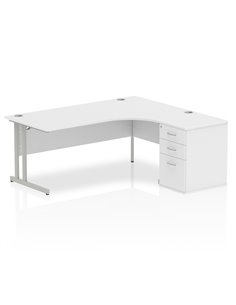 Dynamic Impulse 1800mm Right Crescent Office Desk Workstation White Top 600 Deep Desk High Pedestal I000554