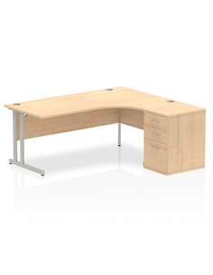 Dynamic Impulse 1800mm Right Crescent Office Desk Workstation Maple Top 600 Deep Desk High Pedestal I000556
