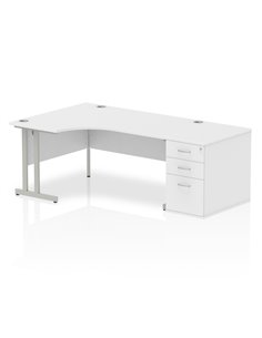 Dynamic Impulse 1600mm Left Crescent Office Desk Workstation White Top 800 Deep Desk High Pedestal I000562