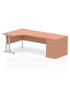 Dynamic Impulse 1800mm Left Crescent Office Desk Workstation Beech Top 800 Deep Desk High Pedestal I000565