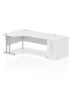 Dynamic Impulse 1800mm Left Crescent Office Desk Workstation White Top 800 Deep Desk High Pedestal I000566