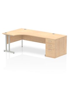 Dynamic Impulse 1800mm Left Crescent Office Desk Workstation Maple Top 800 Deep Desk High Pedestal I000568