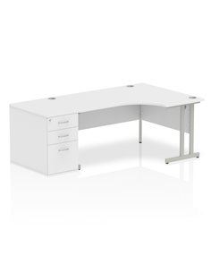 Dynamic Impulse 1600mm Right Crescent Office Desk Workstation White Top 800 Deep Desk High Pedestal I000574