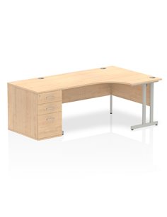 Dynamic Impulse 1600mm Right Crescent Office Desk Workstation Maple Top 800 Deep Desk High Pedestal I000576