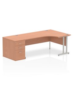 Dynamic Impulse 1800mm Right Crescent Office Desk Workstation Beech Top 800 Deep Desk High Pedestal I000577