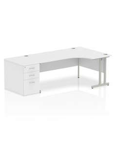Dynamic Impulse 1800mm Right Crescent Office Desk Workstation White Top 800 Deep Desk High Pedestal I000578