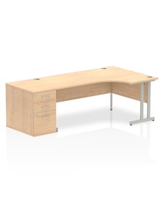 Dynamic Impulse 1800mm Right Crescent Office Desk Workstation Maple Top 800 Deep Desk High Pedestal I000580