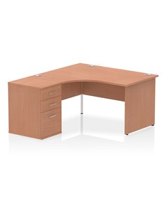Dynamic Impulse 1400mm Left Crescent Office Desk Workstation Beech Top 600 Deep Desk High Pedestal I000581