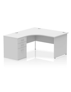 Dynamic Impulse 1400mm Left Crescent Office Desk Workstation White Top 600 Deep Desk High Pedestal I000582