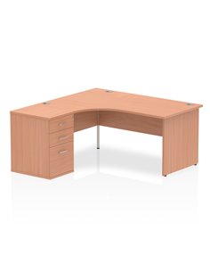 Dynamic Impulse 1600mm Left Crescent Office Desk Workstation Beech Top 600 Deep Desk High Pedestal I000585