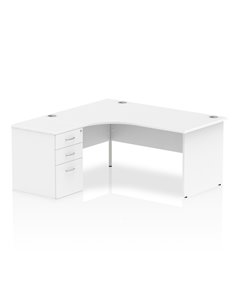 Dynamic Impulse 1600mm Left Crescent Office Desk Workstation White Top 600 Deep Desk High Pedestal I000586