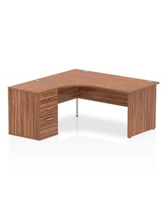 Dynamic Impulse 1600mm Left Crescent Office Desk Workstation Walnut Top 600 Deep Desk High Pedestal I000587