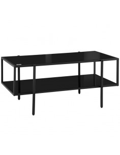 Homcom Modern Coffee Table with Tempered Glass Top, 2-Tier Storage and Steel Frame, Black