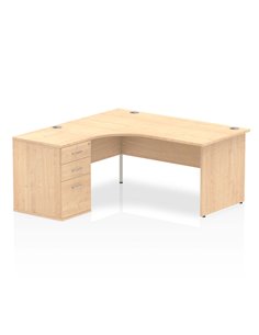 Dynamic Impulse 1600mm Left Crescent Office Desk Workstation Maple Top 600 Deep Desk High Pedestal I000588