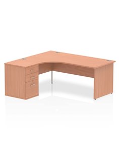 Dynamic Impulse 1800mm Left Crescent Office Desk Workstation Beech Top 600 Deep Desk High Pedestal I000589