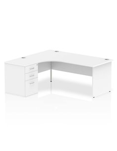 Dynamic Impulse 1800mm Left Crescent Office Desk Workstation White Top 600 Deep Desk High Pedestal I000590