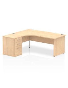 Dynamic Impulse 1800mm Left Crescent Office Desk Workstation Maple Top 600 Deep Desk High Pedestal I000592