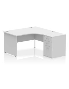 Dynamic Impulse 1400mm Right Crescent Office Desk Workstation White Top 600 Deep Desk High Pedestal I000594