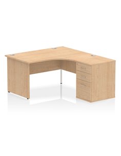 Dynamic Impulse 1400mm Right Crescent Office Desk Workstation Maple Top 600 Deep Desk High Pedestal I000596