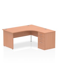 Dynamic Impulse 1600mm Right Crescent Office Desk Workstation Beech Top 600 Deep Desk High Pedestal I000597