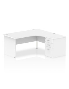 Dynamic Impulse 1600mm Right Crescent Office Desk Workstation White Top 600 Deep Desk High Pedestal I000598
