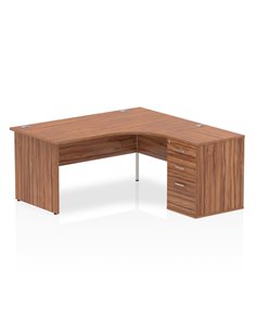 Dynamic Impulse 1600mm Right Crescent Office Desk Workstation Walnut Top 600 Deep Desk High Pedestal I000599