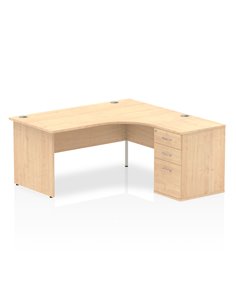 Dynamic Impulse 1600mm Right Crescent Office Desk Workstation Maple Top 600 Deep Desk High Pedestal I000600