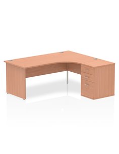 Dynamic Impulse 1800mm Right Crescent Office Desk Workstation Beech Top 600 Deep Desk High Pedestal I000601