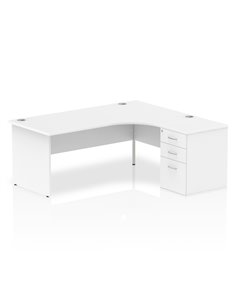 Dynamic Impulse 1800mm Right Crescent Office Desk Workstation White Top 600 Deep Desk High Pedestal I000602