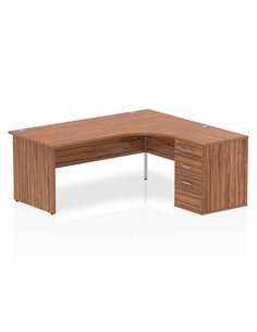 Dynamic Impulse 1800mm Right Crescent Office Desk Workstation Walnut Top 600 Deep Desk High Pedestal I000603
