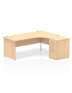 Dynamic Impulse 1800mm Right Crescent Office Desk Workstation Maple Top 600 Deep Desk High Pedestal I000604