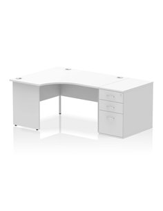Dynamic Impulse 1400mm Left Crescent Office Desk Workstation White Top 800 Deep Desk High Pedestal I000606