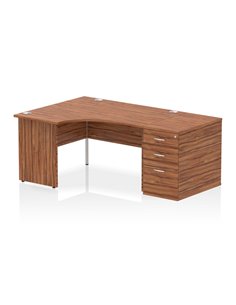 Dynamic Impulse 1400mm Left Crescent Office Desk Workstation Walnut Top 800 Deep Desk High Pedestal I000607