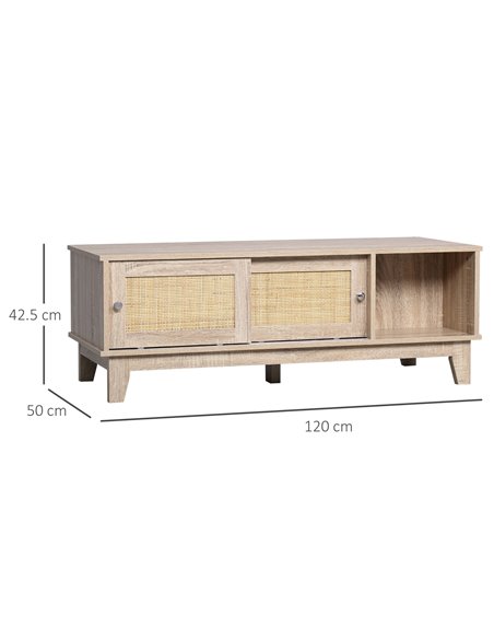 HOMCOM Coffee Table with Storage, Tea Table with Sliding Doors and Natural Woven Rattan for Living Room, Office, Study Room, Rec - pic 7329 | FastDaddyshop