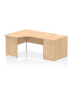 Dynamic Impulse 1400mm Left Crescent Office Desk Workstation Maple Top 800 Deep Desk High Pedestal I000608